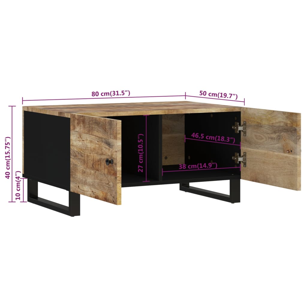 vidaXL Coffee Table 31.5"x19.7"x15.7" Solid Wood Mango&Engineered Wood
