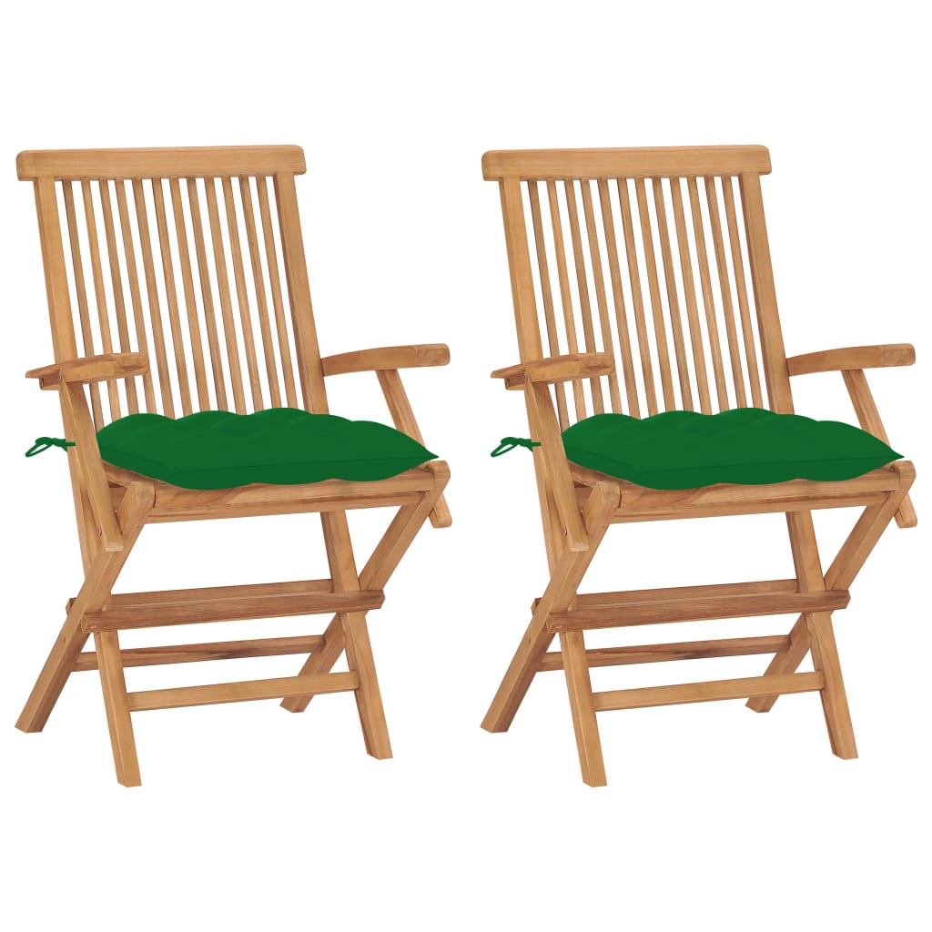 vidaXL Patio Chairs with Green Cushions 2 pcs Solid Teak Wood
