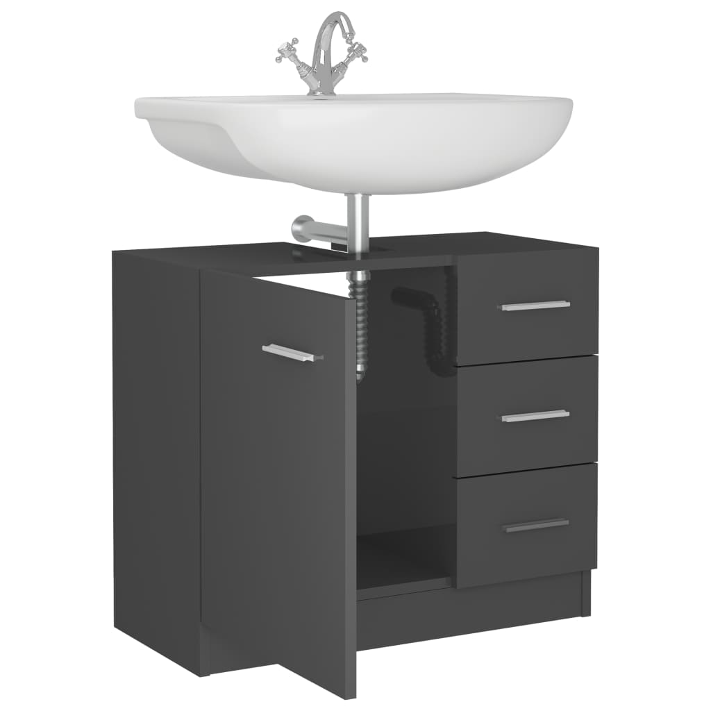 vidaXL Sink Cabinet High Gloss Gray 24.8"x11.8"x21.3" Chipboard