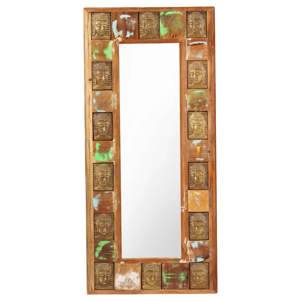 vidaXL Mirror with Buddha Cladding 19.7"x43.3" Solid Reclaimed Wood