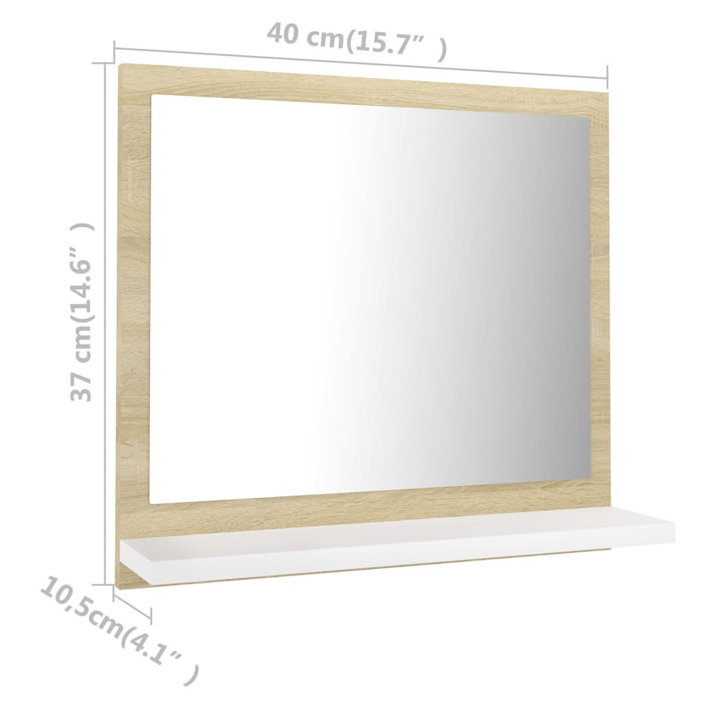 vidaXL Bathroom Mirror White and Sonoma Oak 15.7"x4.1"x14.6" Engineered Wood