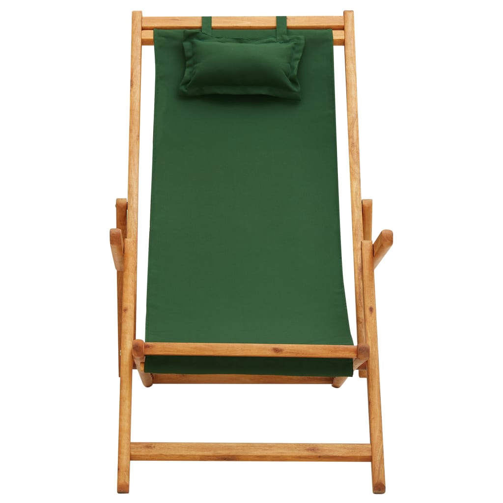 vidaXL Folding Beach Chair Solid Eucalyptus Wood and Fabric Green