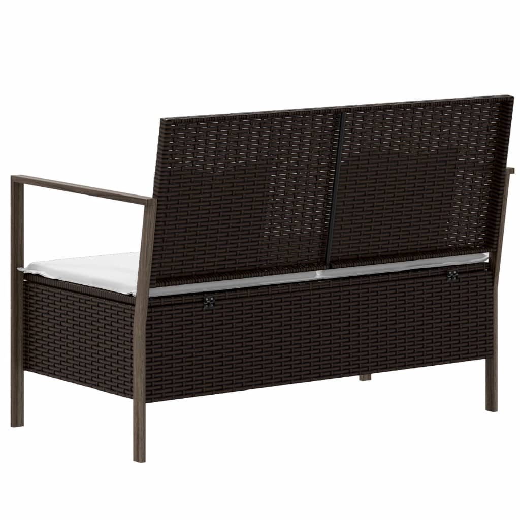 vidaXL 2-Seater Patio Bench with Cushions Brown Poly Rattan