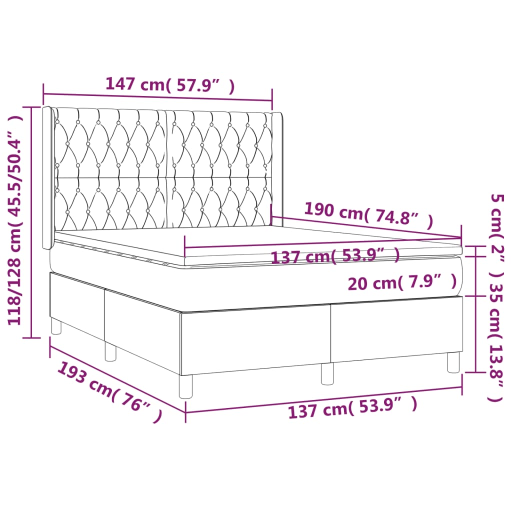 vidaXL Box Spring Bed with Mattress Light Gray Full Fabric