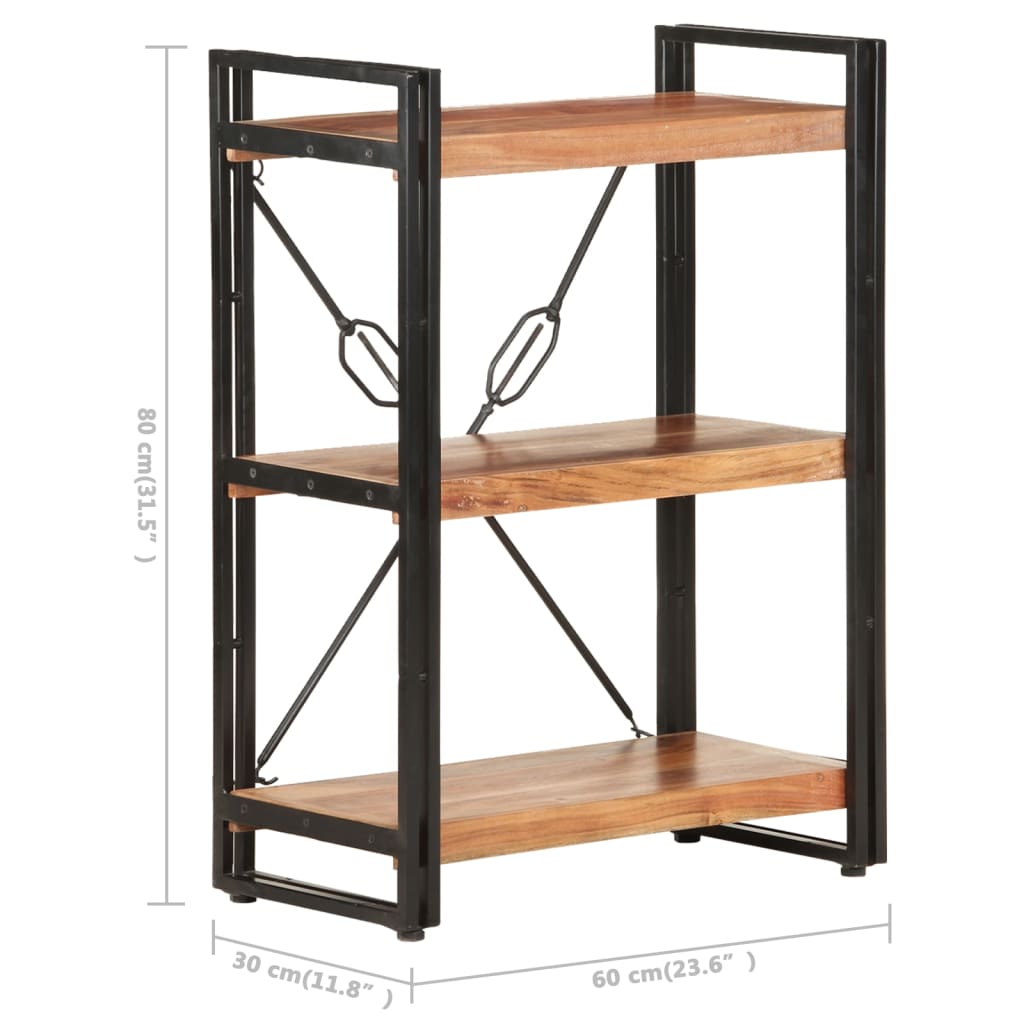 vidaXL 3-Tier Bookcase 23.6"x11.8"x31.5" Solid Acacia Wood