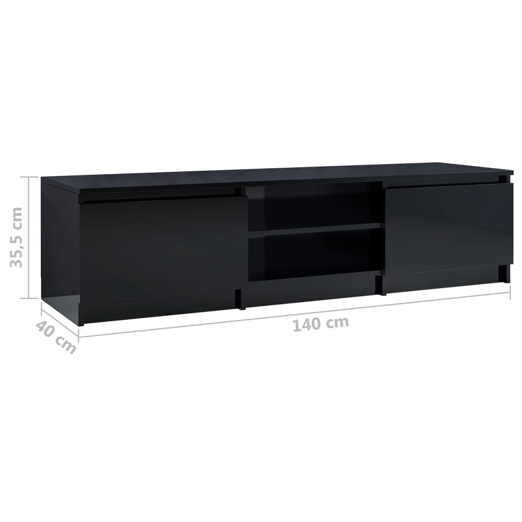 vidaXL TV Cabinet High Gloss Black 55.1" x 15.7" x 14" Engineered Wood