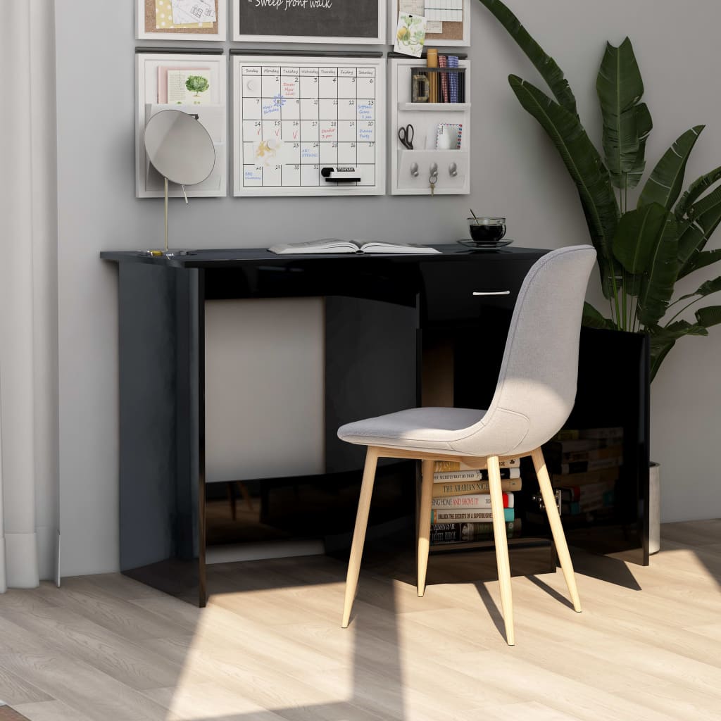 vidaXL Desk High Gloss Black 39.4" x 19.7" x 29.9" Engineered Wood