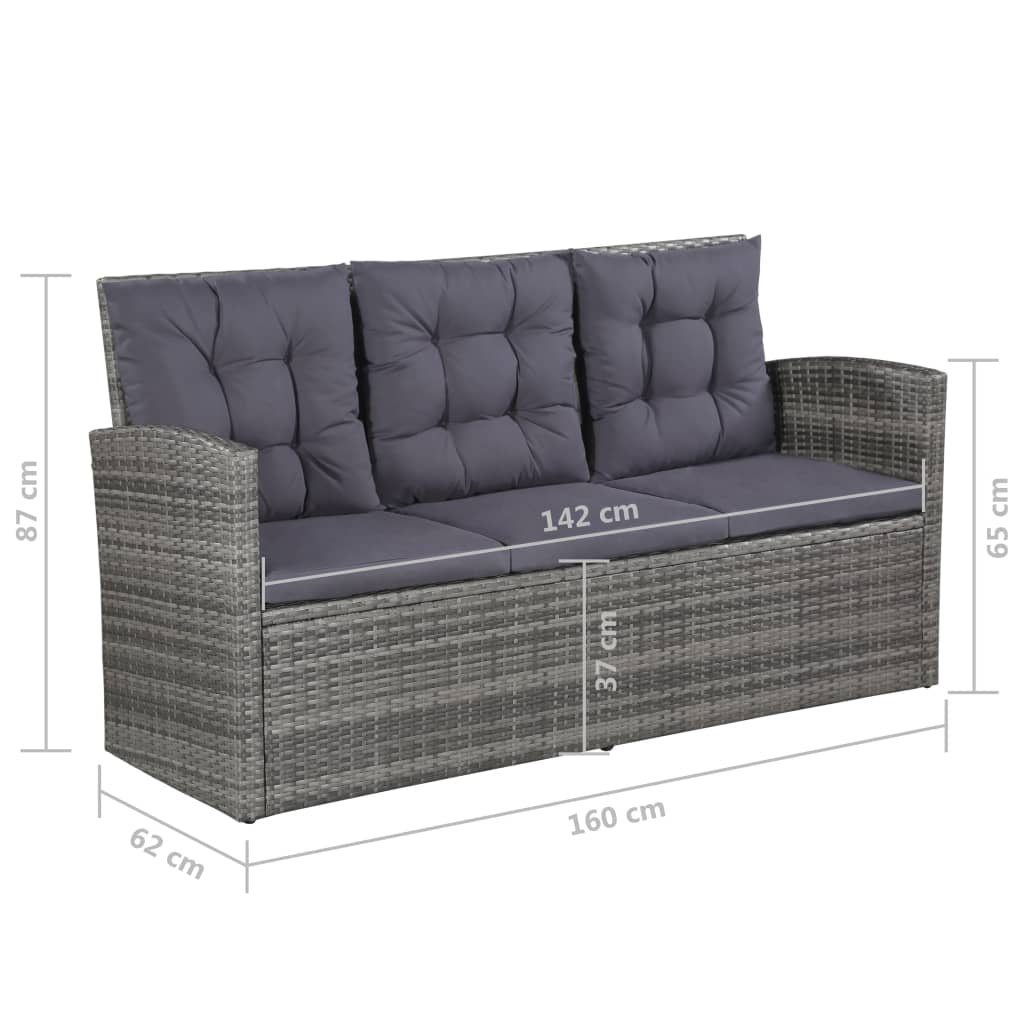 vidaXL 6 Piece Patio Lounge Set with Cushions Poly Rattan Gray