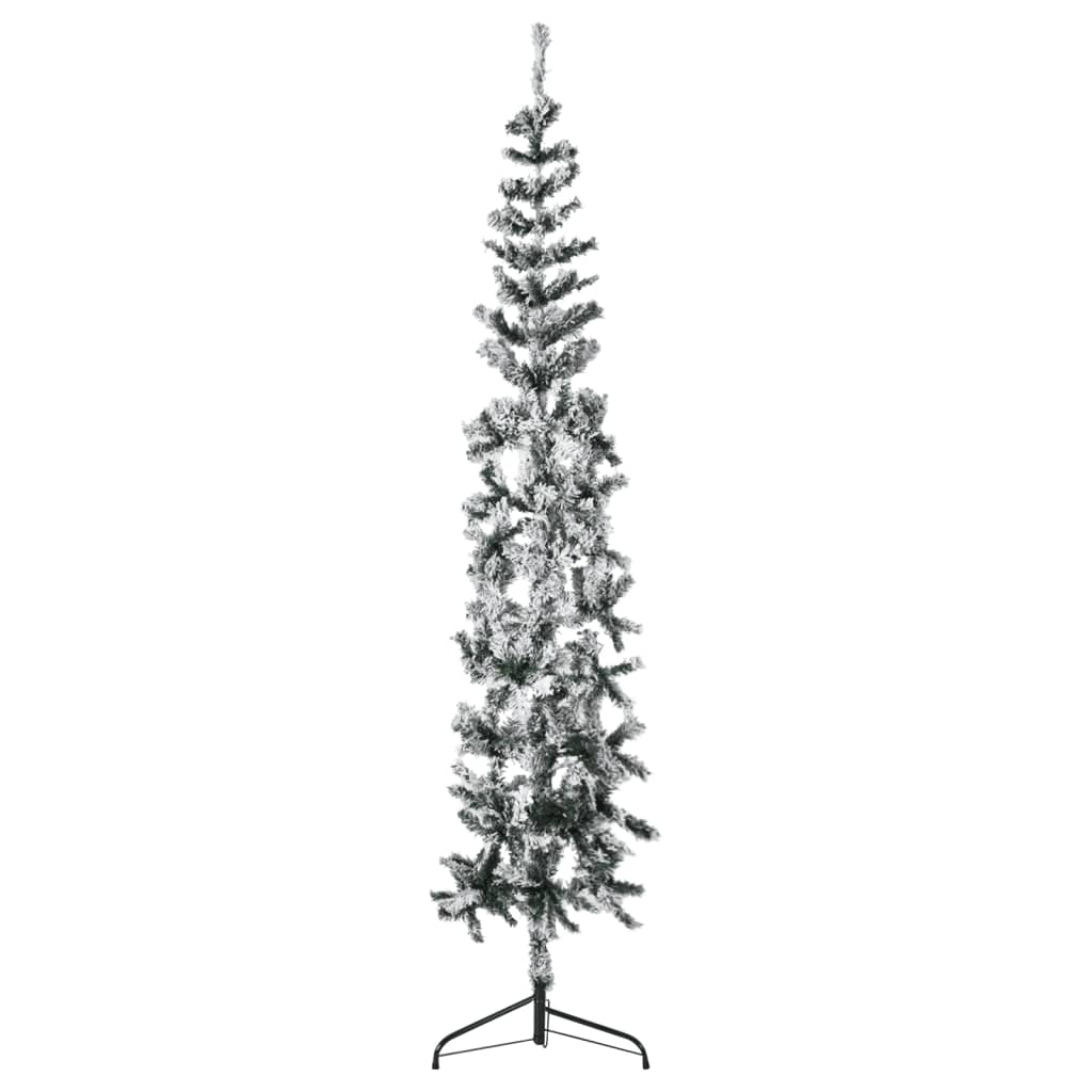 vidaXL Slim Artificial Half Christmas Tree with Flocked Snow 7 ft