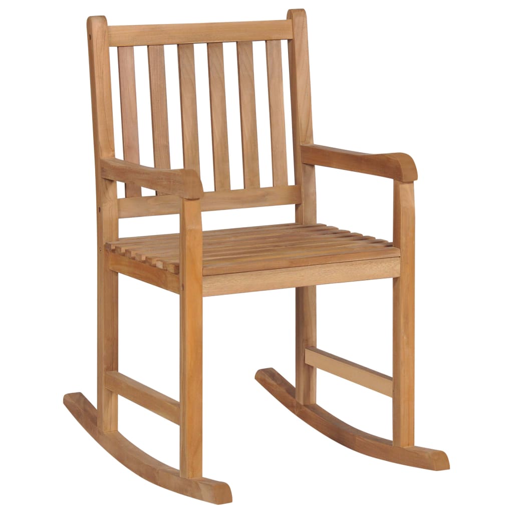vidaXL Rocking Chair with Blue Cushion Solid Teak Wood