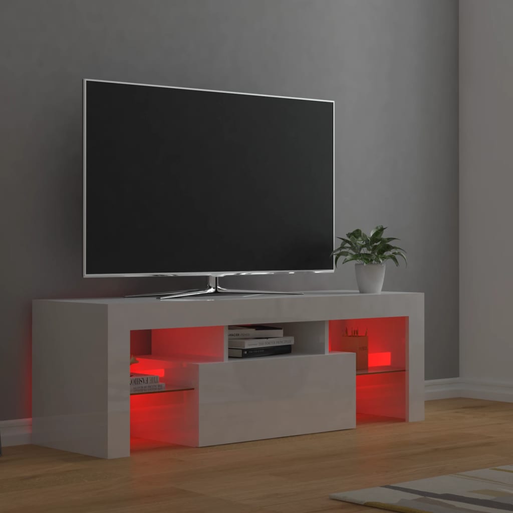 vidaXL TV Stand with LED Lights High Gloss White 47.2"x13.8"x15.7"