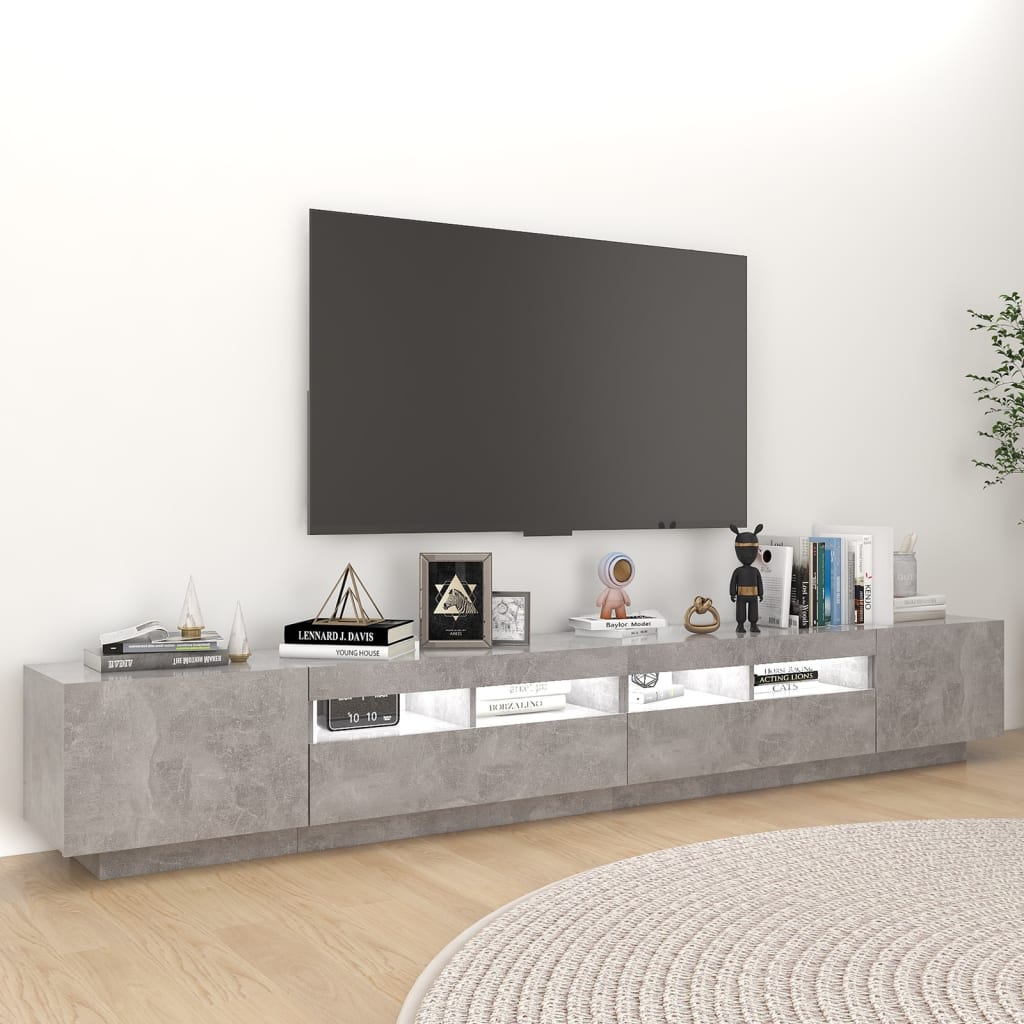 vidaXL TV Stand with LED Lights Concrete Gray 102.4"x13.8"x15.7"
