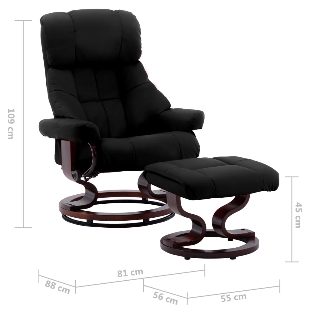 vidaXL Swivel Recliner with Ottoman Black Faux Leather and Bentwood