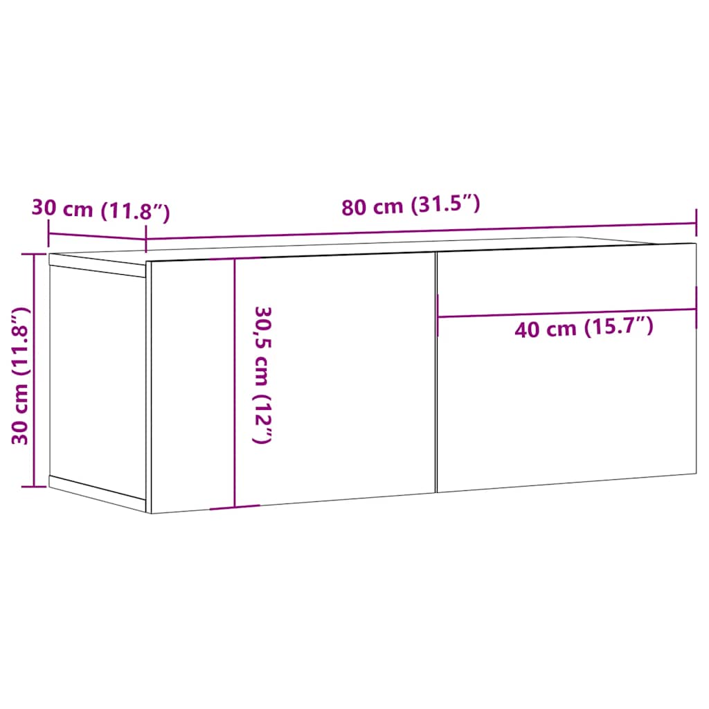 vidaXL TV Stands 2 Pcs Concrete Gray 31.5"x11.8"x11.8" Engineered Wood