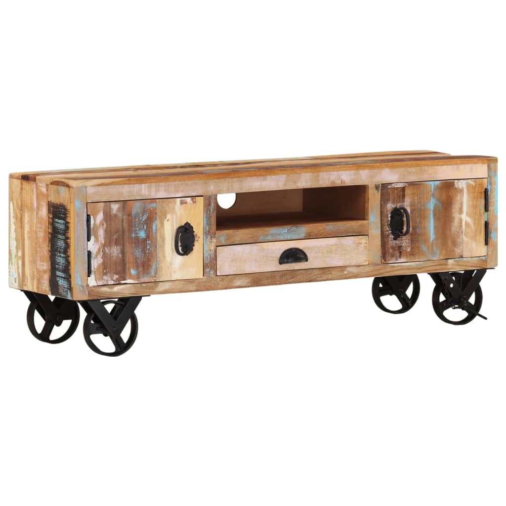 vidaXL TV Stand with Wheels 43.3"x11.8"x14.6" Solid Reclaimed Wood