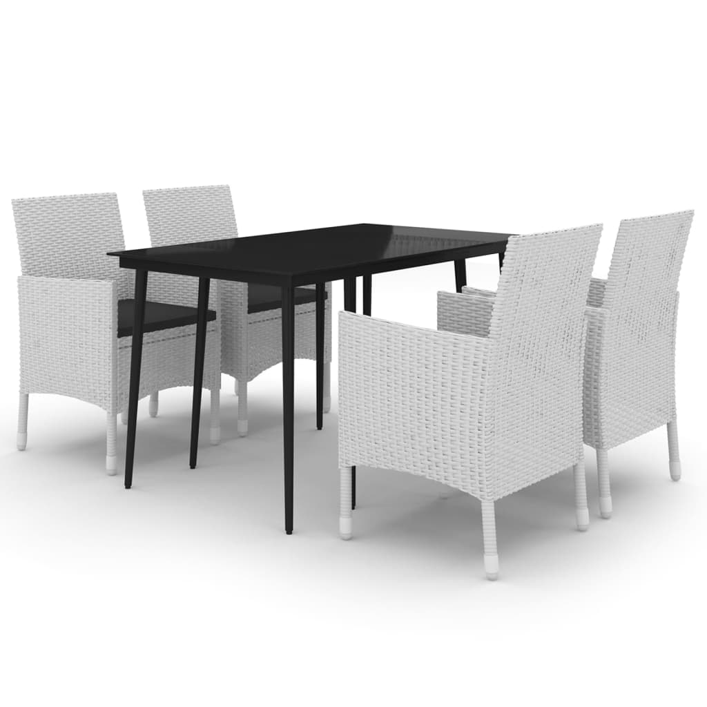 vidaXL 5 Piece Patio Dining Set with Cushions Poly Rattan and Glass