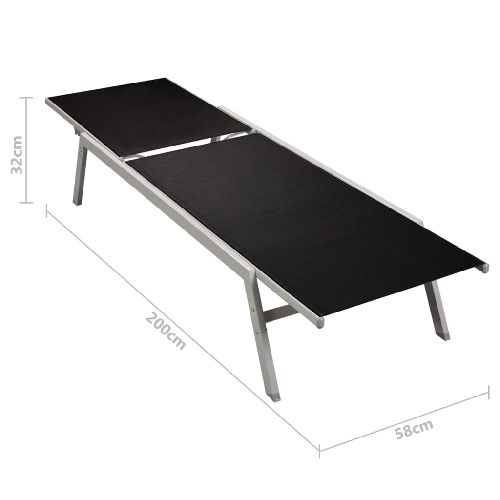 vidaXL Sun Loungers 2 pcs with Table Steel and Textilene Black