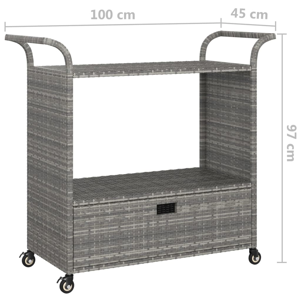 vidaXL Bar Cart with Drawer Gray 39.4"x17.7"x38.2" Poly Rattan