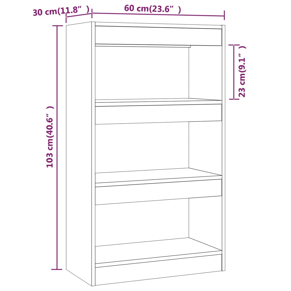 vidaXL Book Cabinet/Room Divider Concrete Gray 23.6"x11.8"x40.6" Engineered Wood