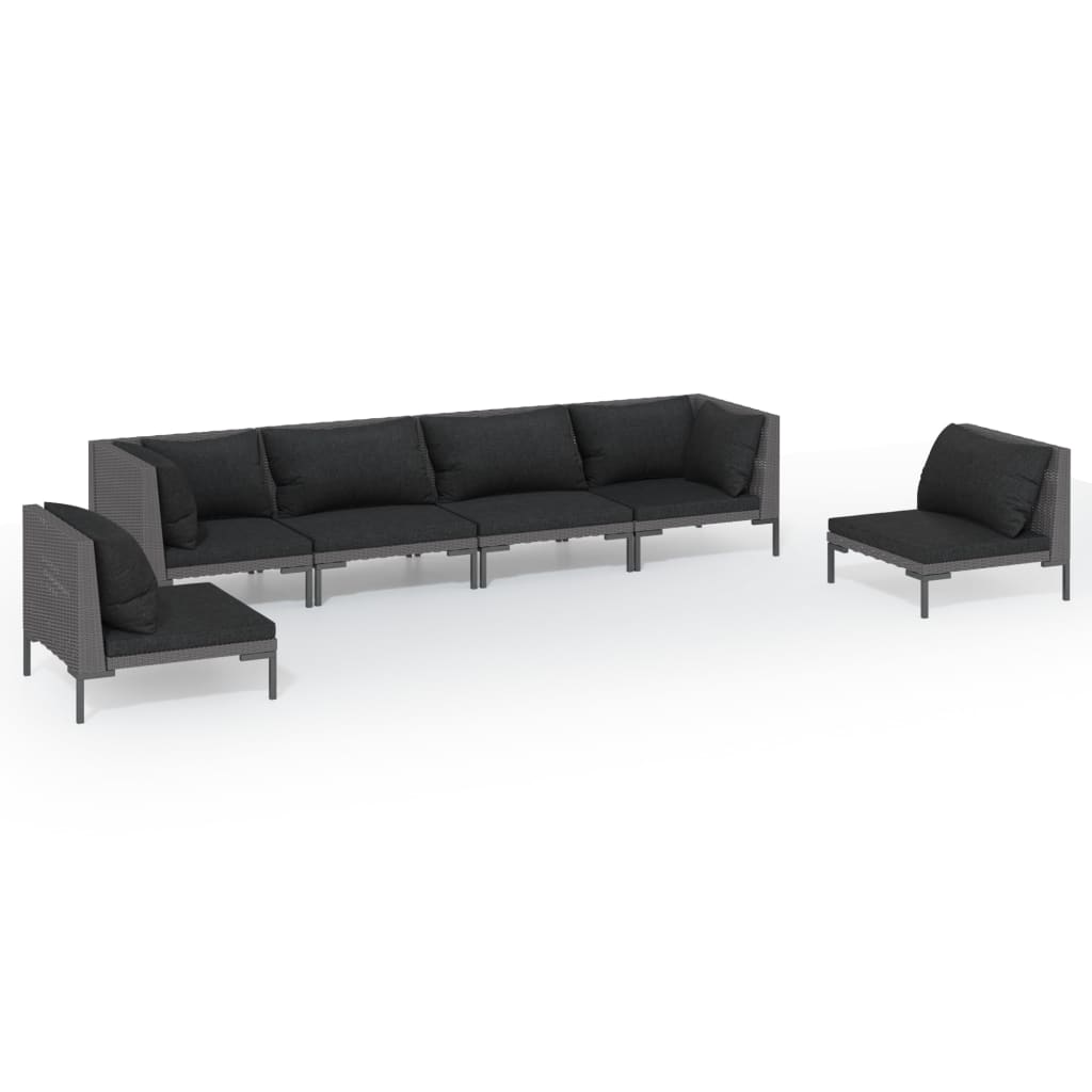 vidaXL 6 Piece Patio Lounge Set with Cushions Poly Rattan Dark Gray