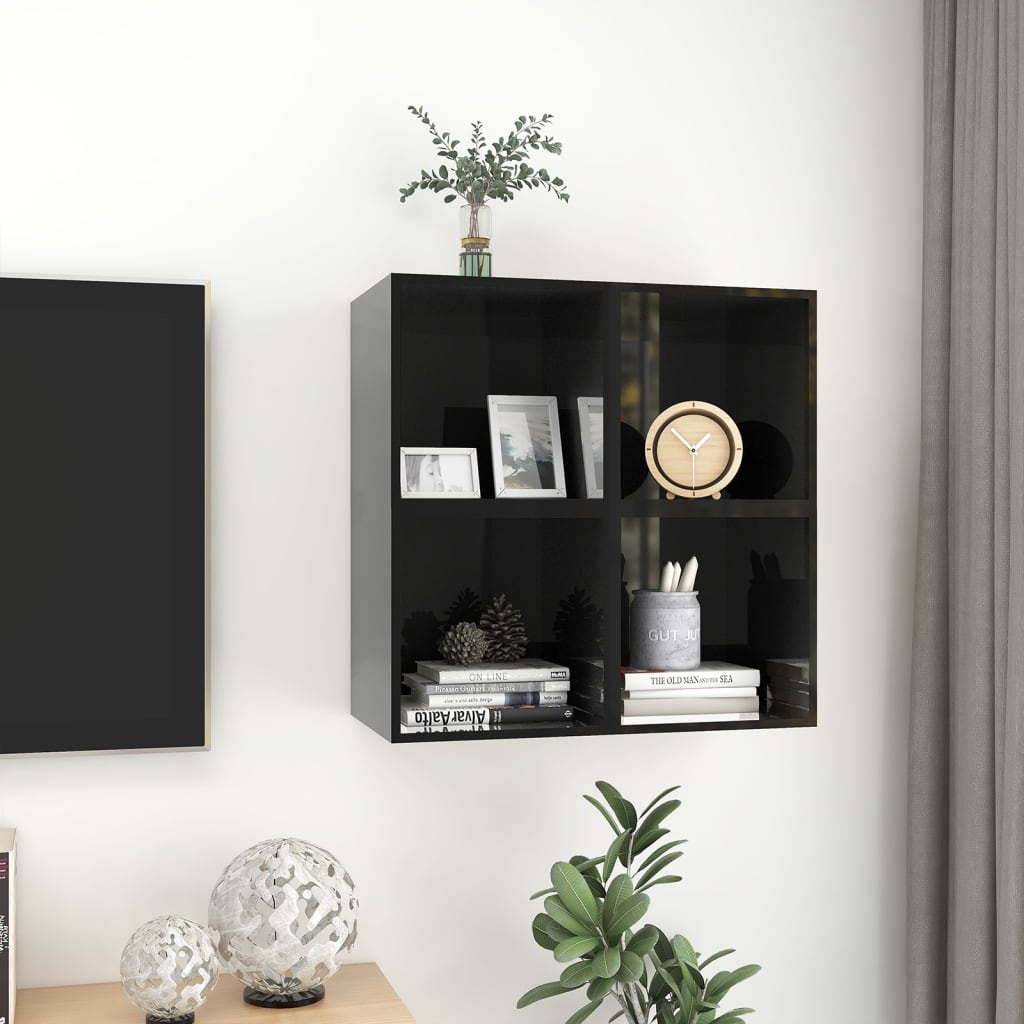 vidaXL Wall Cabinets 4 pcs High Gloss Black 14.6"x14.6"x14.6" Engineered Wood