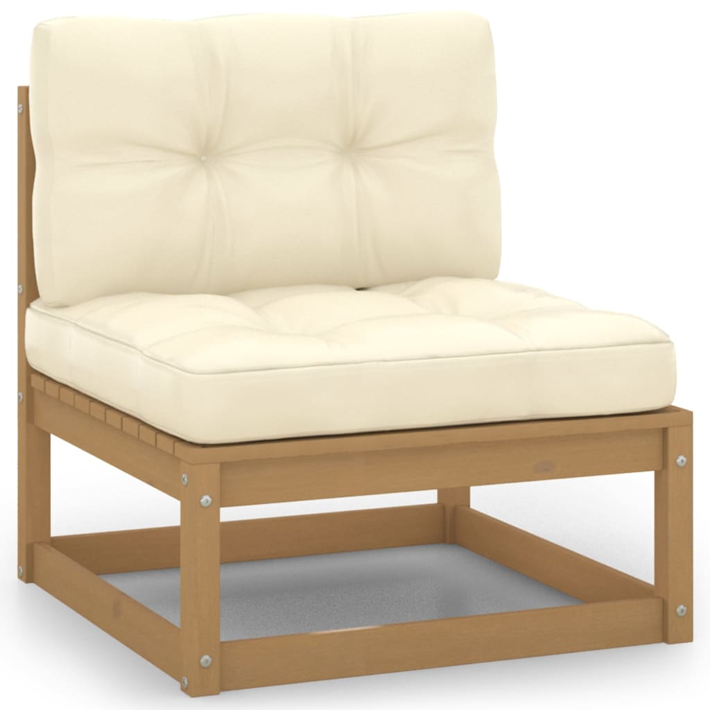 vidaXL 3 Piece Patio Lounge Set with Cushions Honey Brown Pinewood