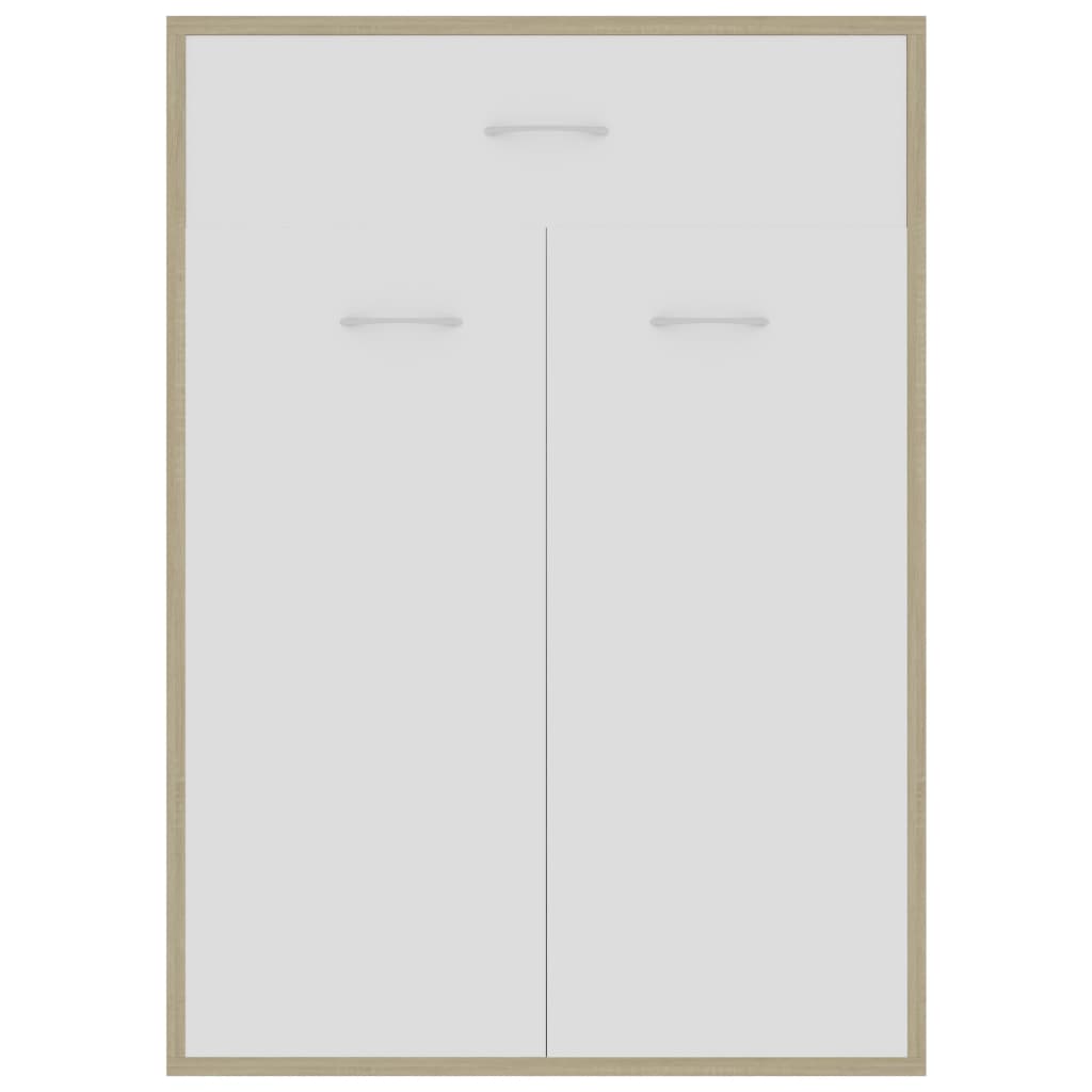 vidaXL Shoe Cabinet White and Sonoma Oak 23.6"x13.7"x33" Chipboard