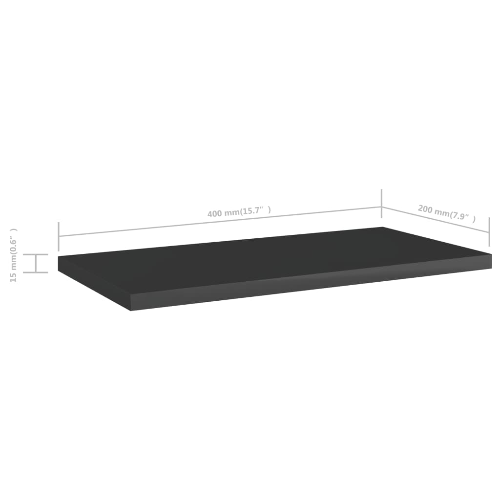 vidaXL Bookshelf Boards 8 pcs High Gloss Black 15.7"x7.9"x0.6" Engineered Wood