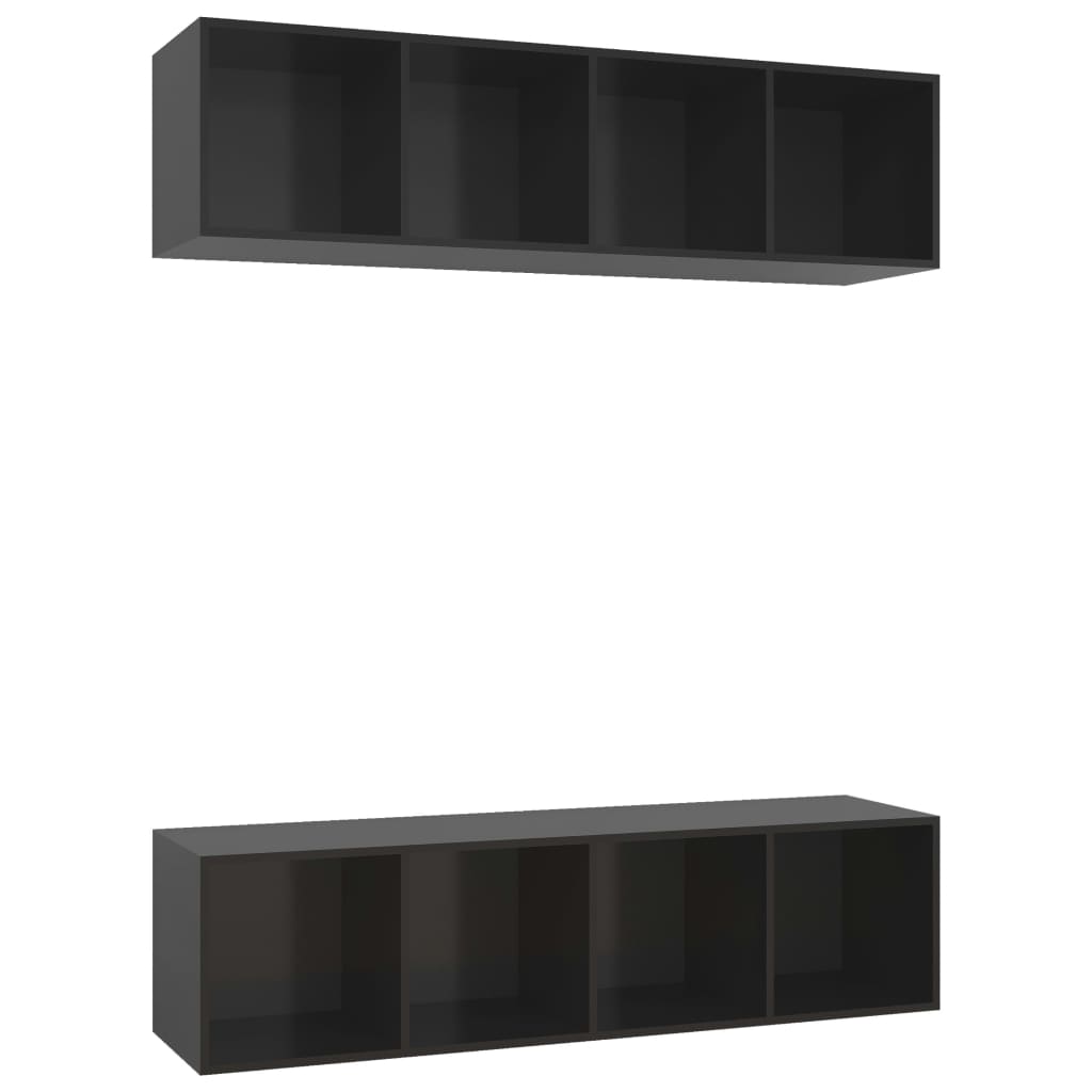 vidaXL Wall-mounted TV Stands 2 pcs High Gloss Black Engineered Wood
