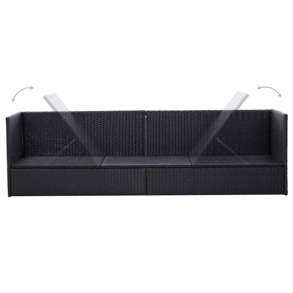 vidaXL Patio Bed with Cushion and Pillow Poly Rattan Black