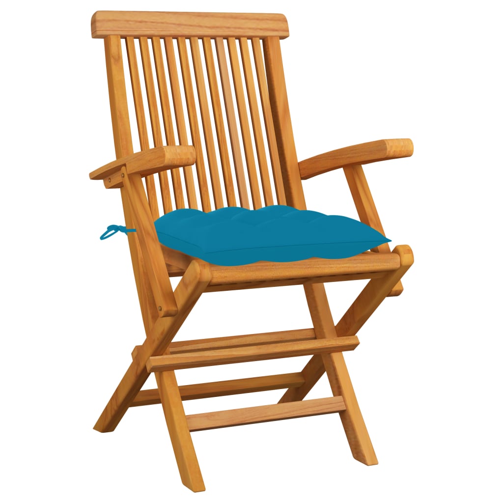 vidaXL Patio Chairs with Light Blue Cushions 3 pcs Solid Teak Wood
