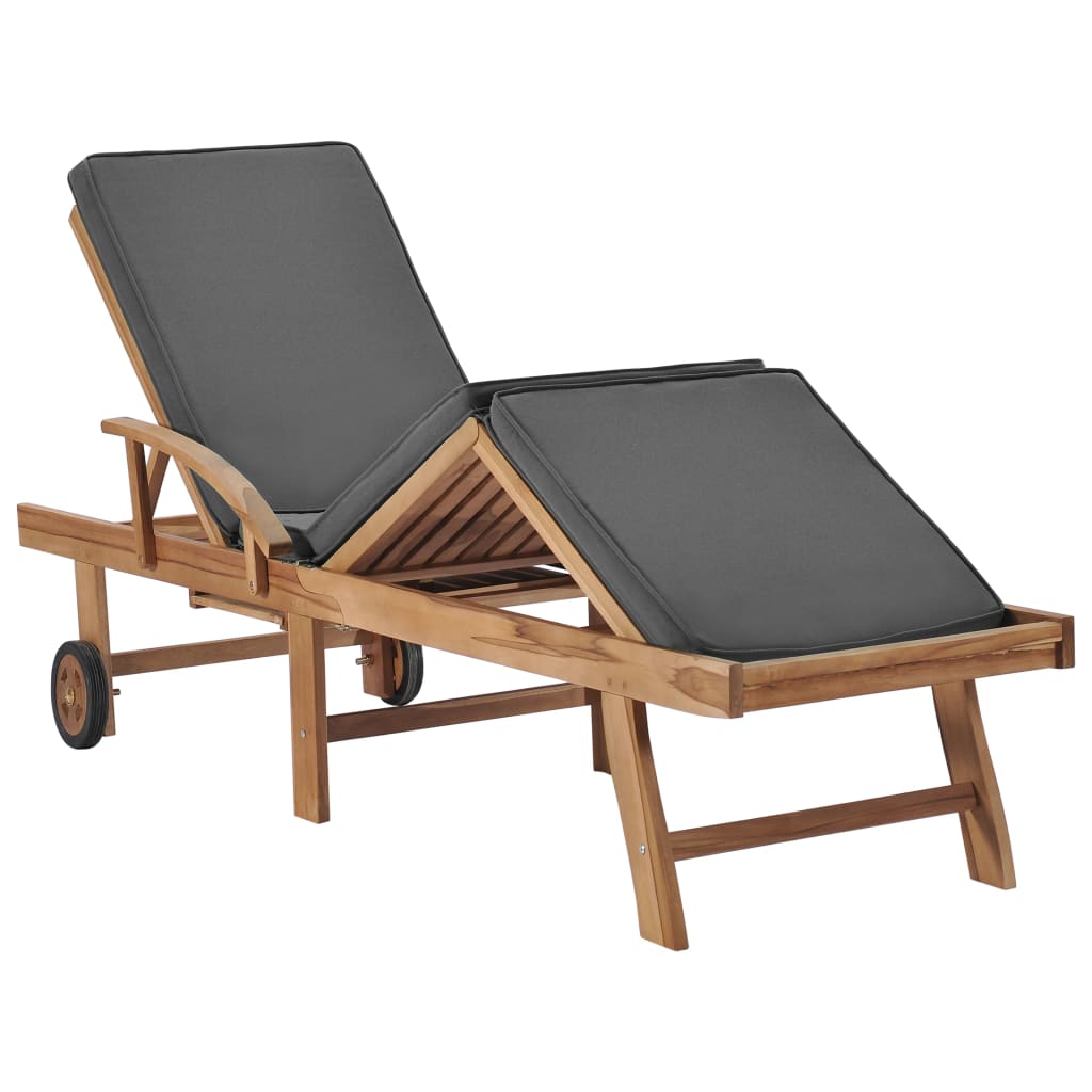 vidaXL Sun Loungers with Cushions 2 pcs Solid Teak Wood Dark Gray