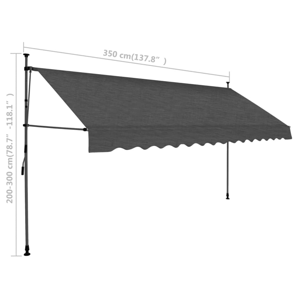 vidaXL Manual Retractable Awning with LED 137.8" Anthracite