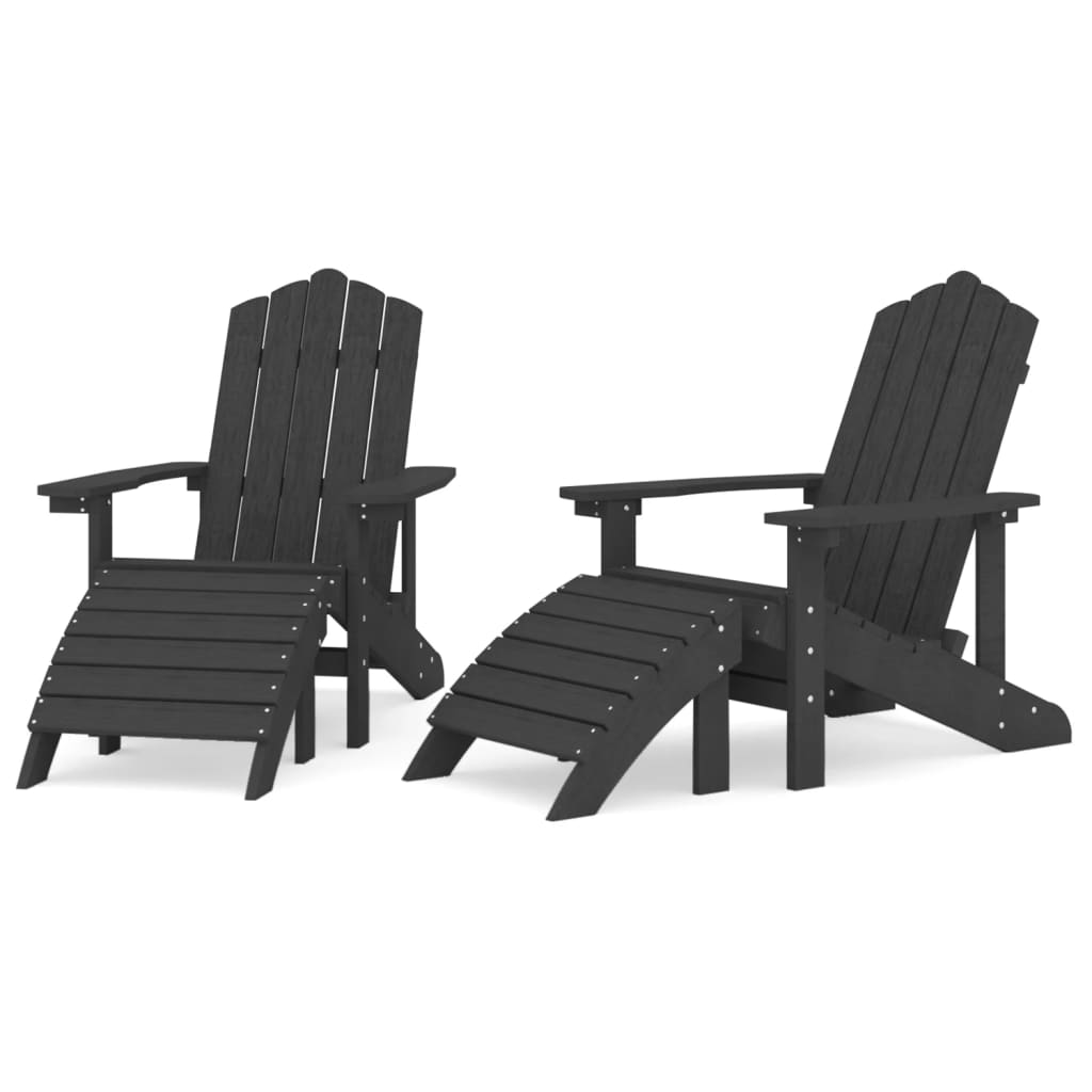 vidaXL Patio Adirondack Chairs 2 pcs with Footstools HDPE Anthracite