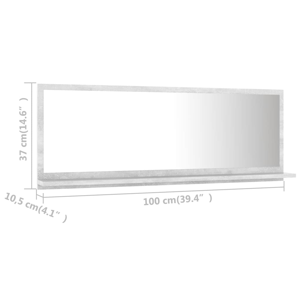 vidaXL Bathroom Mirror Concrete Gray 39.4"x4.1"x14.6" Engineered Wood