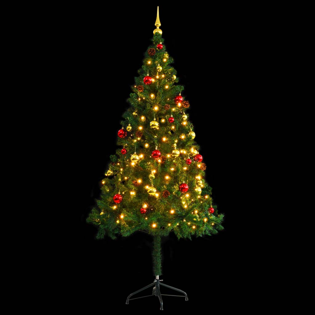 vidaXL Artificial Pre-lit Christmas Tree with Baubles Green 6 ft