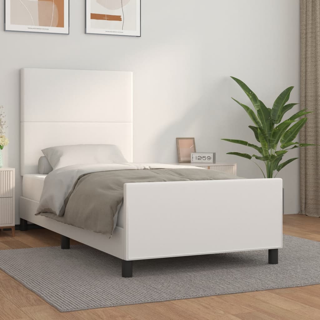 vidaXL Bed Frame with Headboard White 39.4"x74.8" Twin Faux Leather