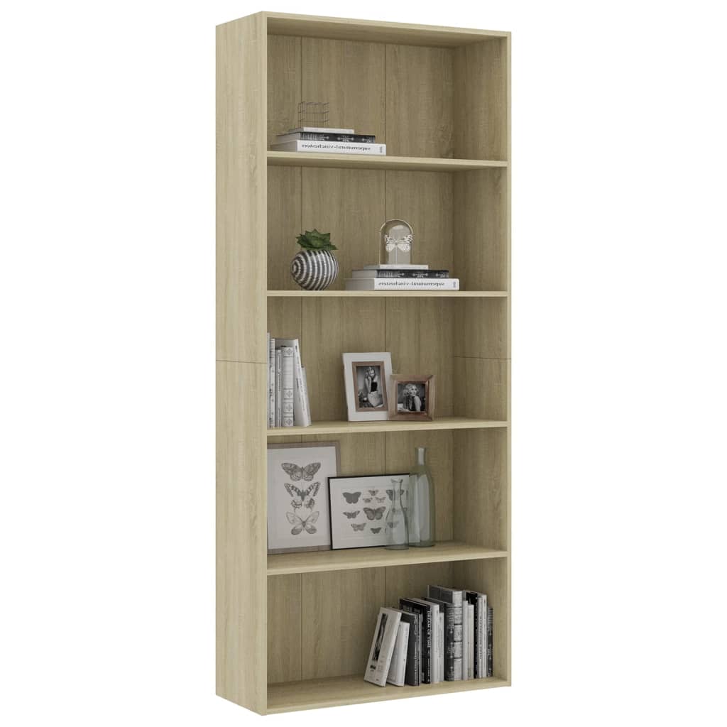 vidaXL 5-Tier Book Cabinet Sonoma Oak 31.5"x11.8"x74.4" Engineered Wood