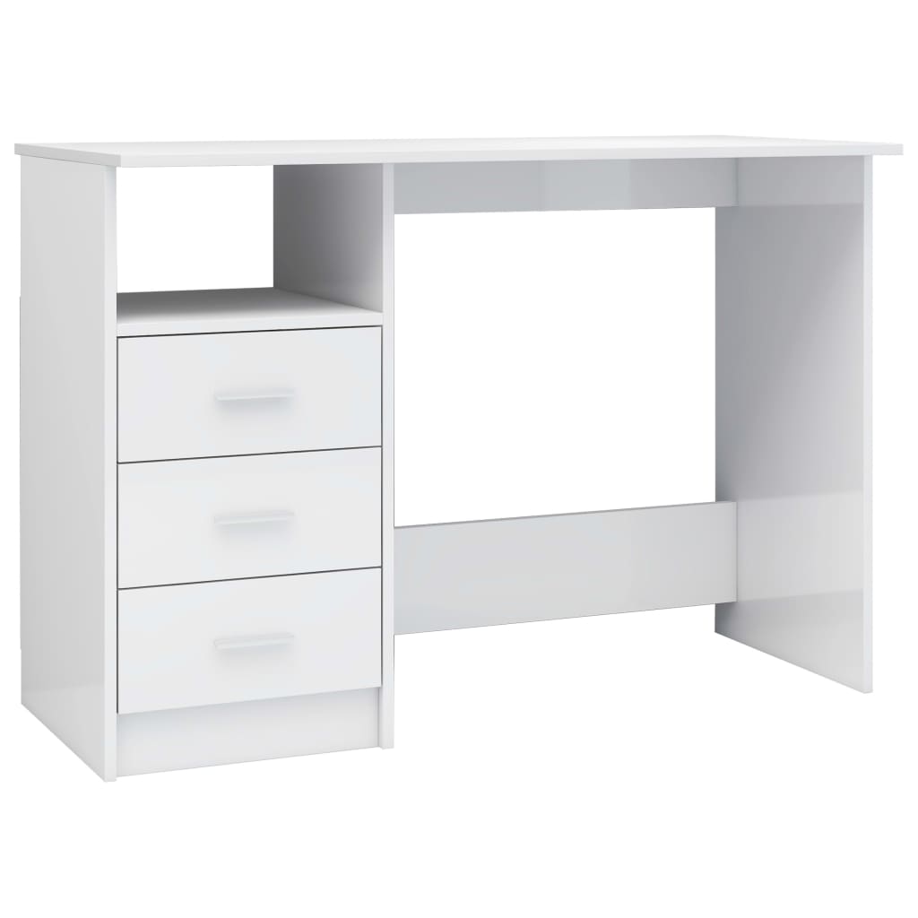 vidaXL Desk with Drawers High Gloss White 43.3"x19.7"x29.9" Engineered Wood