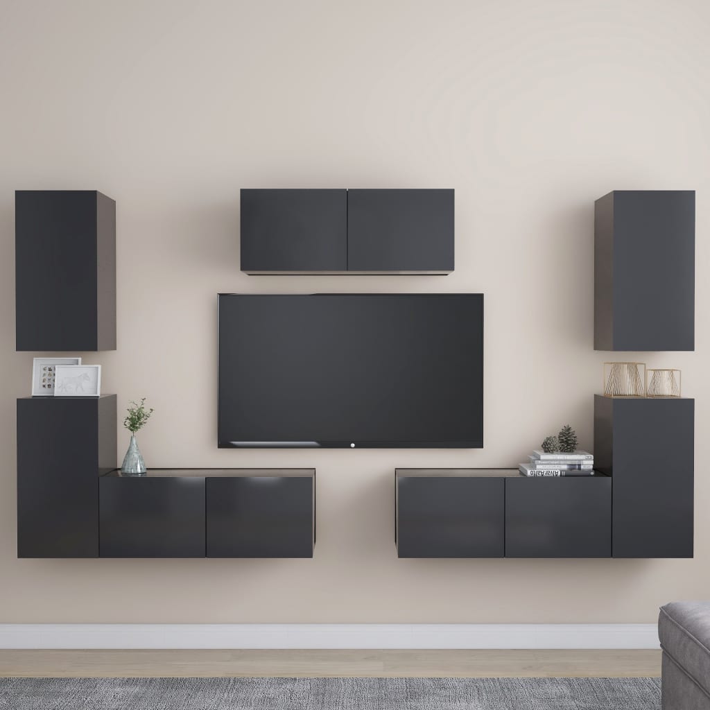 vidaXL 7 Piece TV Cabinet Set Gray Engineered Wood