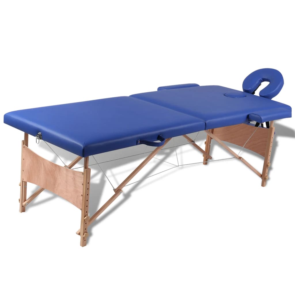 vidaXL Blue Foldable Massage Table 2 Zones with Wooden Frame