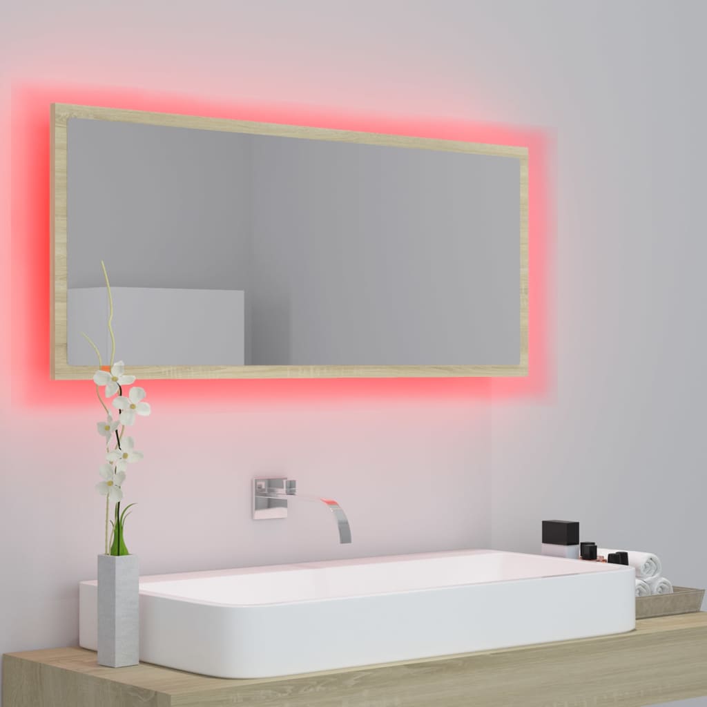 vidaXL LED Bathroom Mirror Sonoma Oak 39.4"x3.3"x14.6" Chipboard