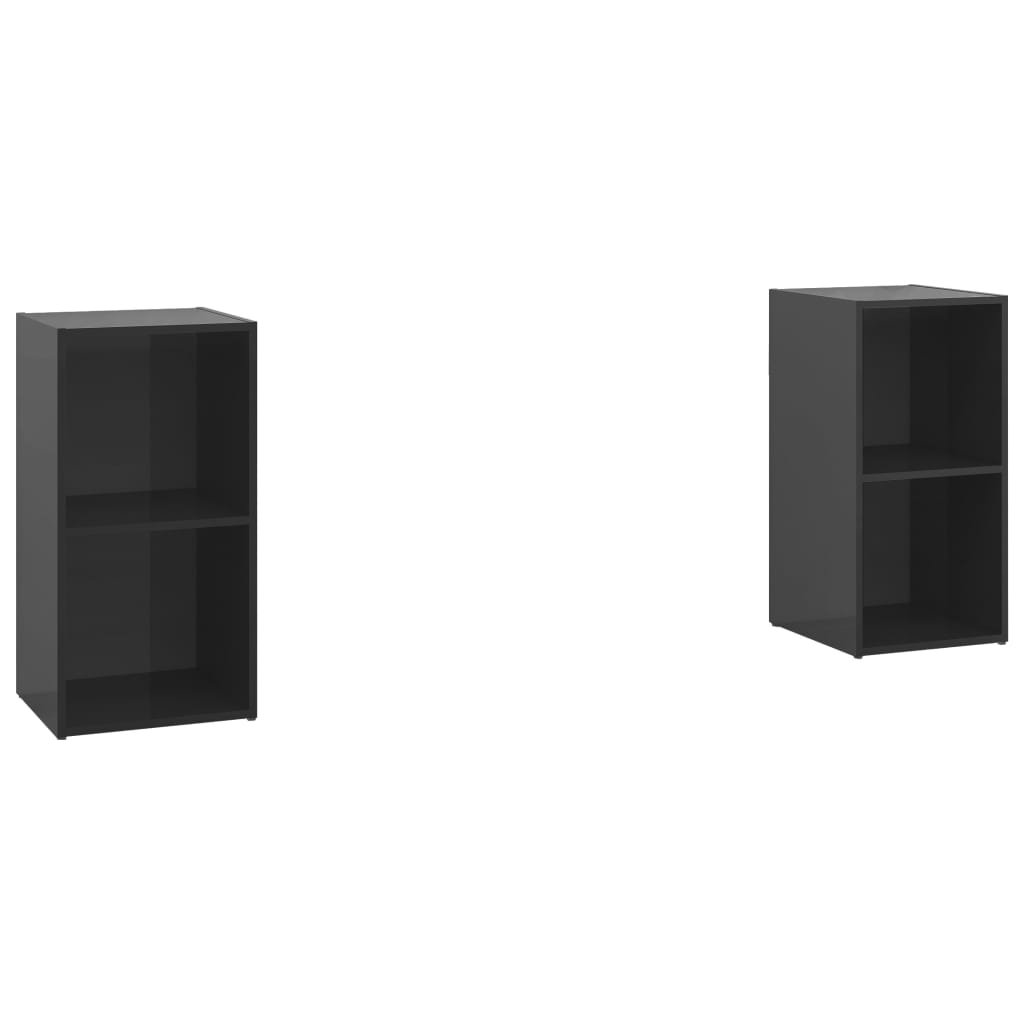 vidaXL TV Stands 2 pcs High Gloss Black 28.3"x13.8"x14.4" Engineered Wood