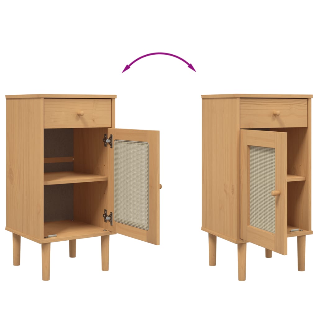 vidaXL Bedside Cabinet SENJA Rattan Look Brown 15.7"x13.8"x31.5" Solid Wood Pine