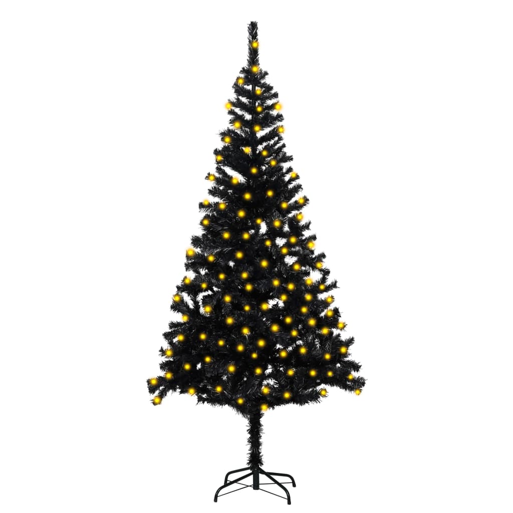 vidaXL Artificial Pre-lit Christmas Tree with Stand Black 70.9" PVC