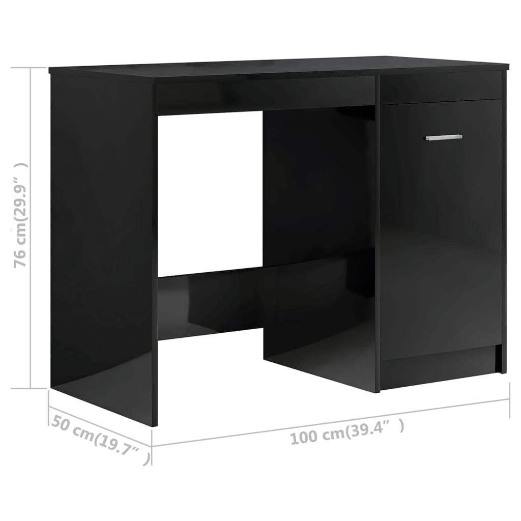 vidaXL Desk High Gloss Black 55.1"x19.7"x29.9" Chipboard