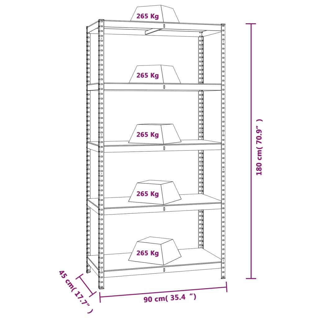 vidaXL 5-Layer Heavy-duty Shelves 3 pcs Gray Steel&Engineered Wood