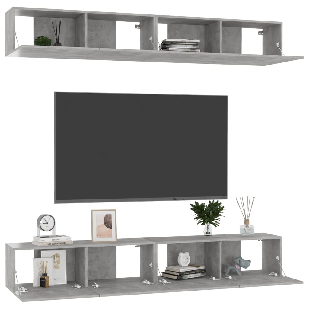 vidaXL TV Stands 4 Pcs Concrete Gray 39.4"x11.8"x11.8" Engineered Wood