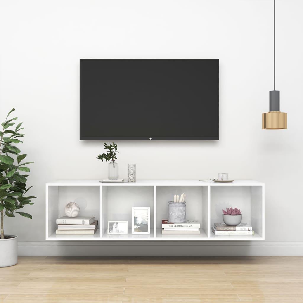 vidaXL Wall-mounted TV Cabinet High Gloss White 14.6"x14.6"x56.1" Chipboard