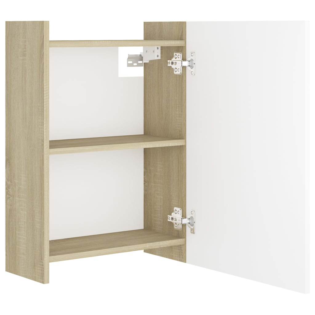 vidaXL Bathroom Mirror Cabinet White and Sonoma Oak 24.6"x8.1"x25.2" Chipboard